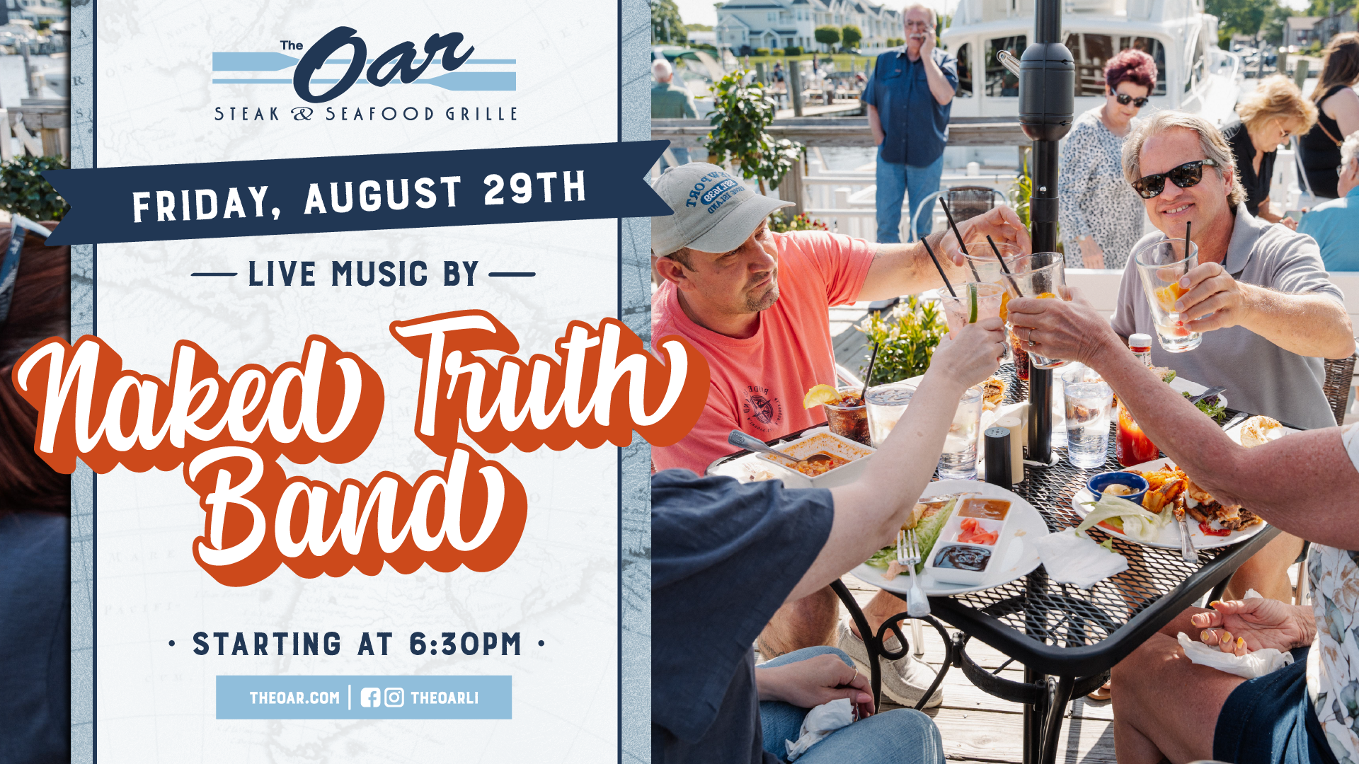 Get down to The Oar for Friday night with Naked Truth Band! Music begins at 6:30PM