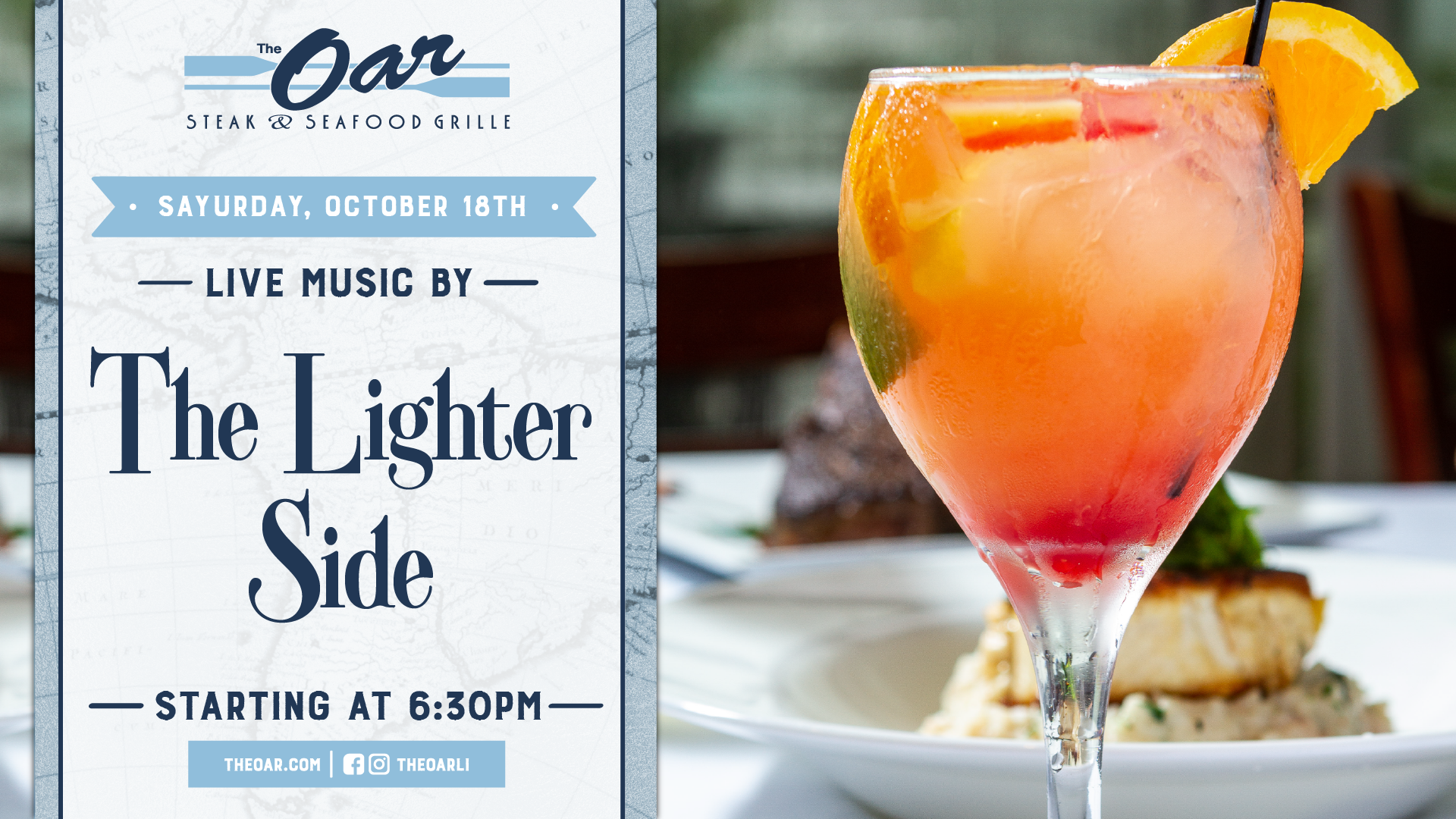Brighten your weekend with The Lighter Side performing live at The Oar! 🎶🍹 A perfect evening of live music, dining, and waterfront charm.