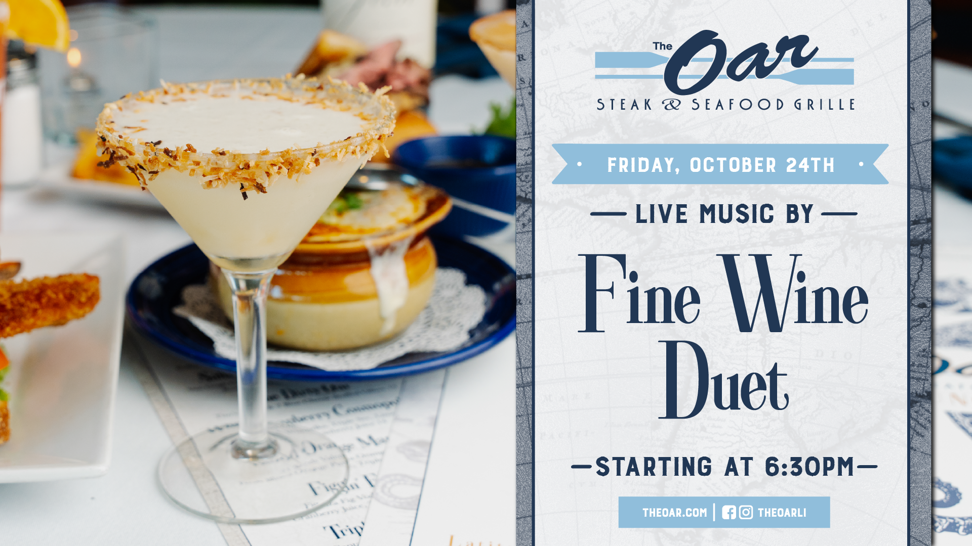 Sip, savor, and sway to the sounds of the Fine Wine Duet. 🍷🎶 Relax with a glass in hand and enjoy an evening at The Oar.