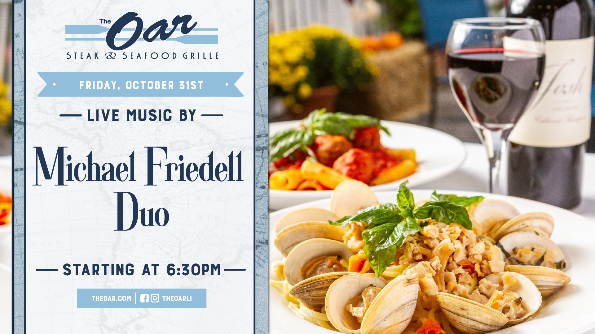 Celebrate Halloween night with live music by the Michael Friedell Duo! 🎃🎶 An evening of festive fun, great food, and live entertainment on the waterfront.