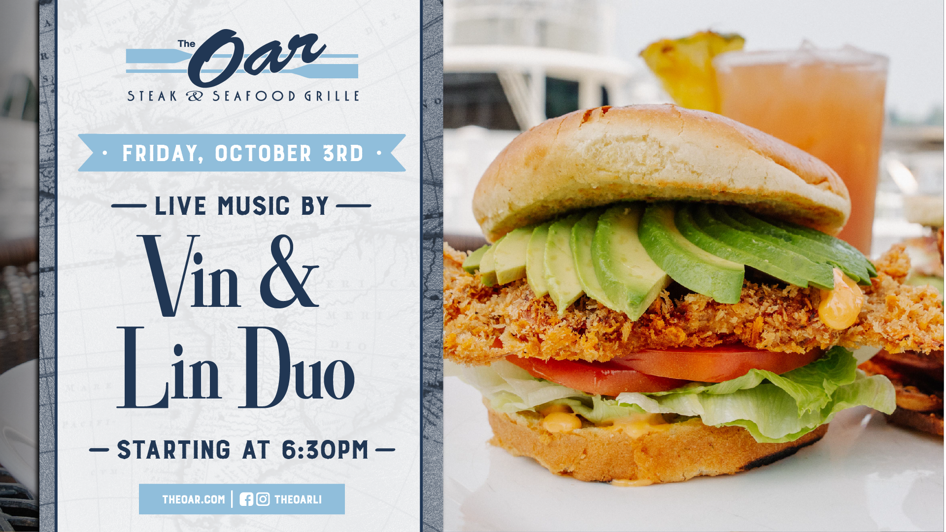 Kick off your weekend with live music by the Vin & Lin Duo! 🎸🎤 Enjoy a night of great tunes, delicious seafood, and waterfront views at The Oar.