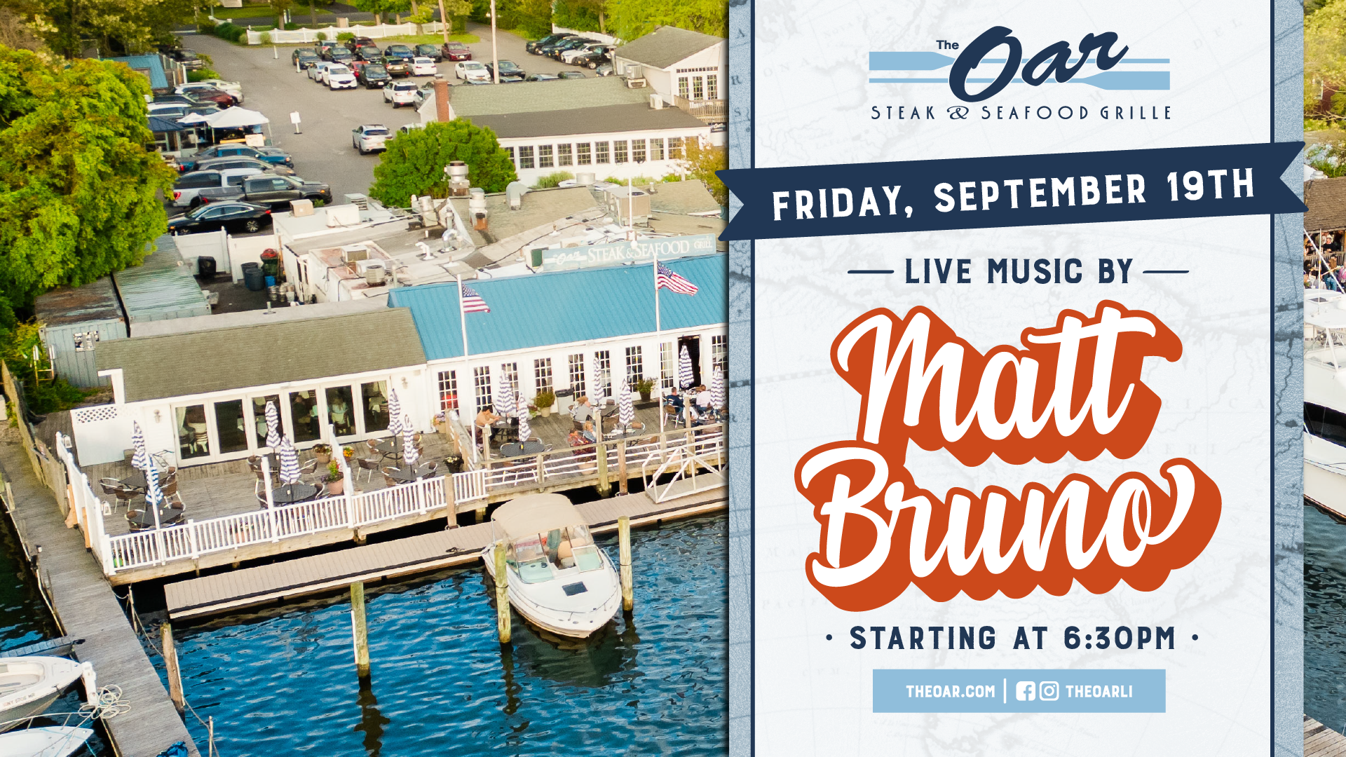 Friday nights on the water are better with Matt Bruno live at 6:30 PM! Grab a drink, grab a seat, and let the weekend begin.