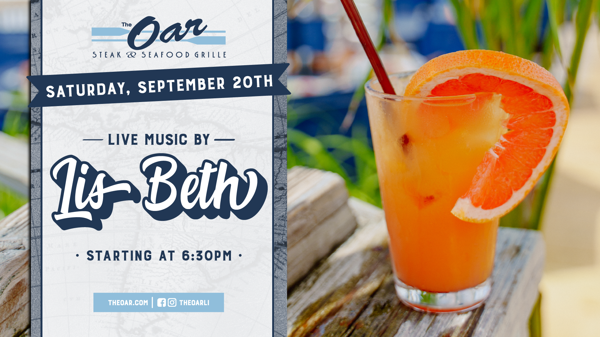 Savor Saturday night vibes with LisBeth live at 6:30 PM. Pair the music with fresh seafood, craft cocktails, and the sunset over the docks.