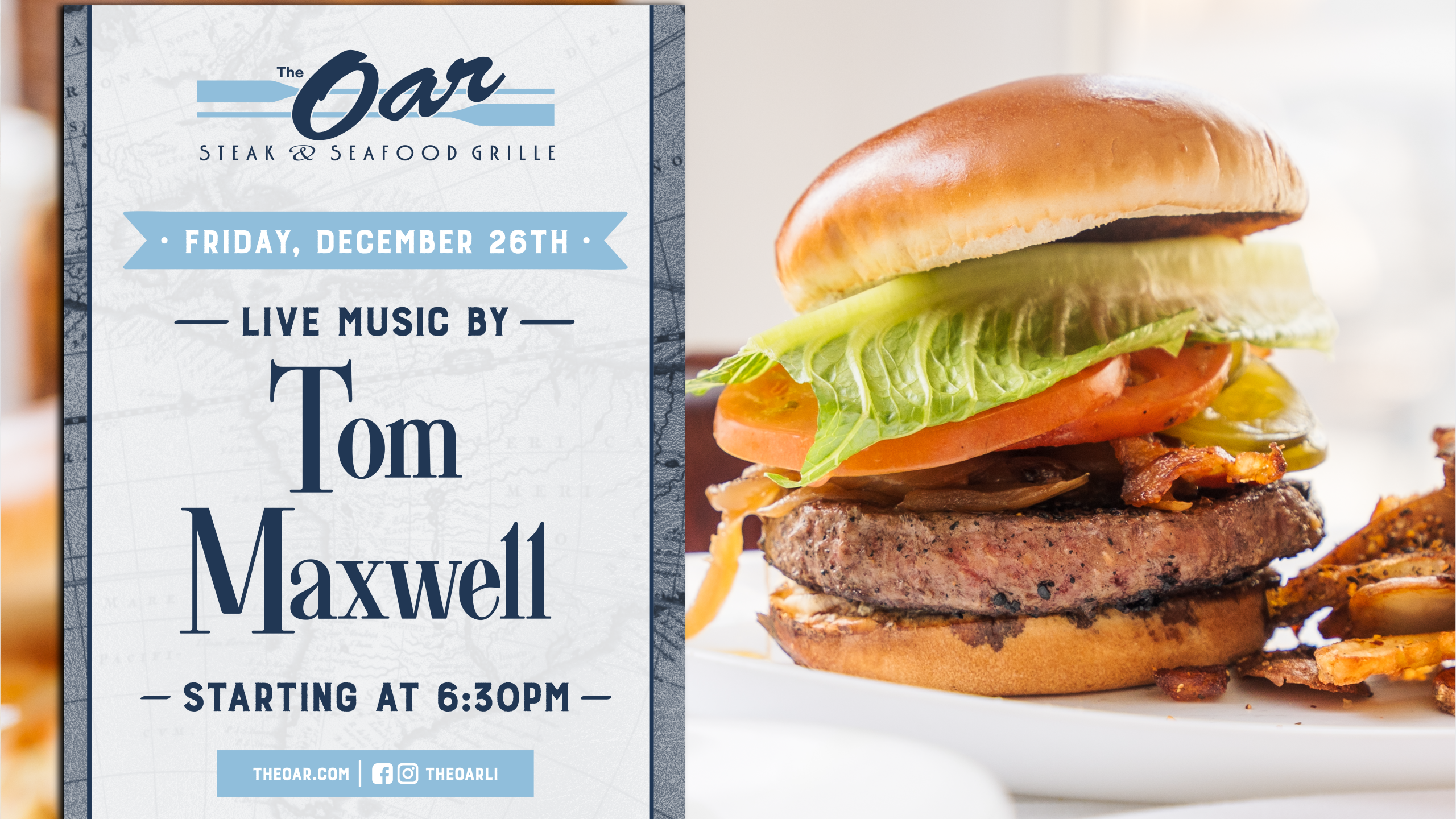 Keep the holiday week rolling with live music by Tom Maxwell! 🎤 A great night to unwind, dine, and enjoy that magical week between Christmas and New Year’s.