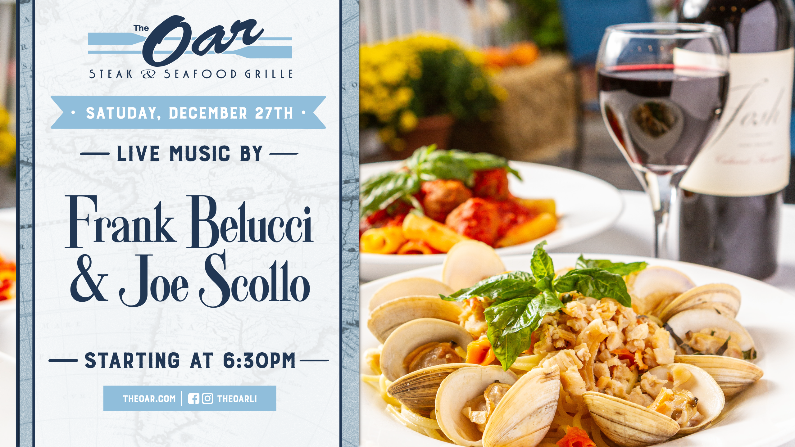 Close out December with the incredible sounds of Frank Belucci & Joe Scollo! 🎵 Incredible voices, great food, and a waterfront winter vibe you can’t beat.
