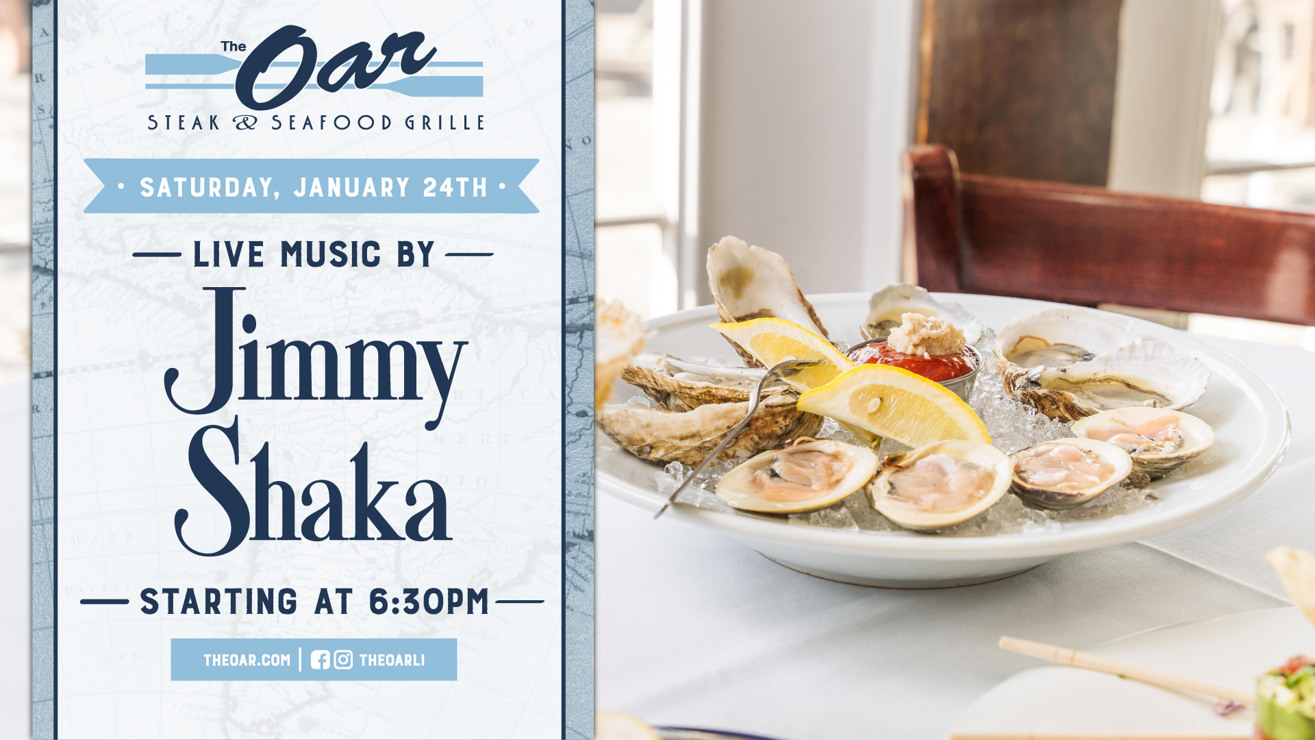 Saturday nights are better with Jimmy Shaka live at The Oar! Grab a table, sip something delicious, and enjoy the music.