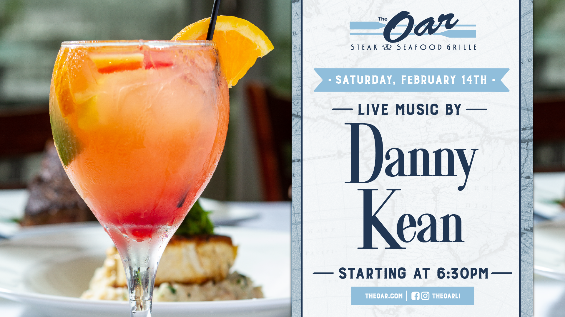 Celebrate Saturday night with live music by Danny Kean beginning at 6:30PM. Great vibes, delicious cuisine, and cocktails await.