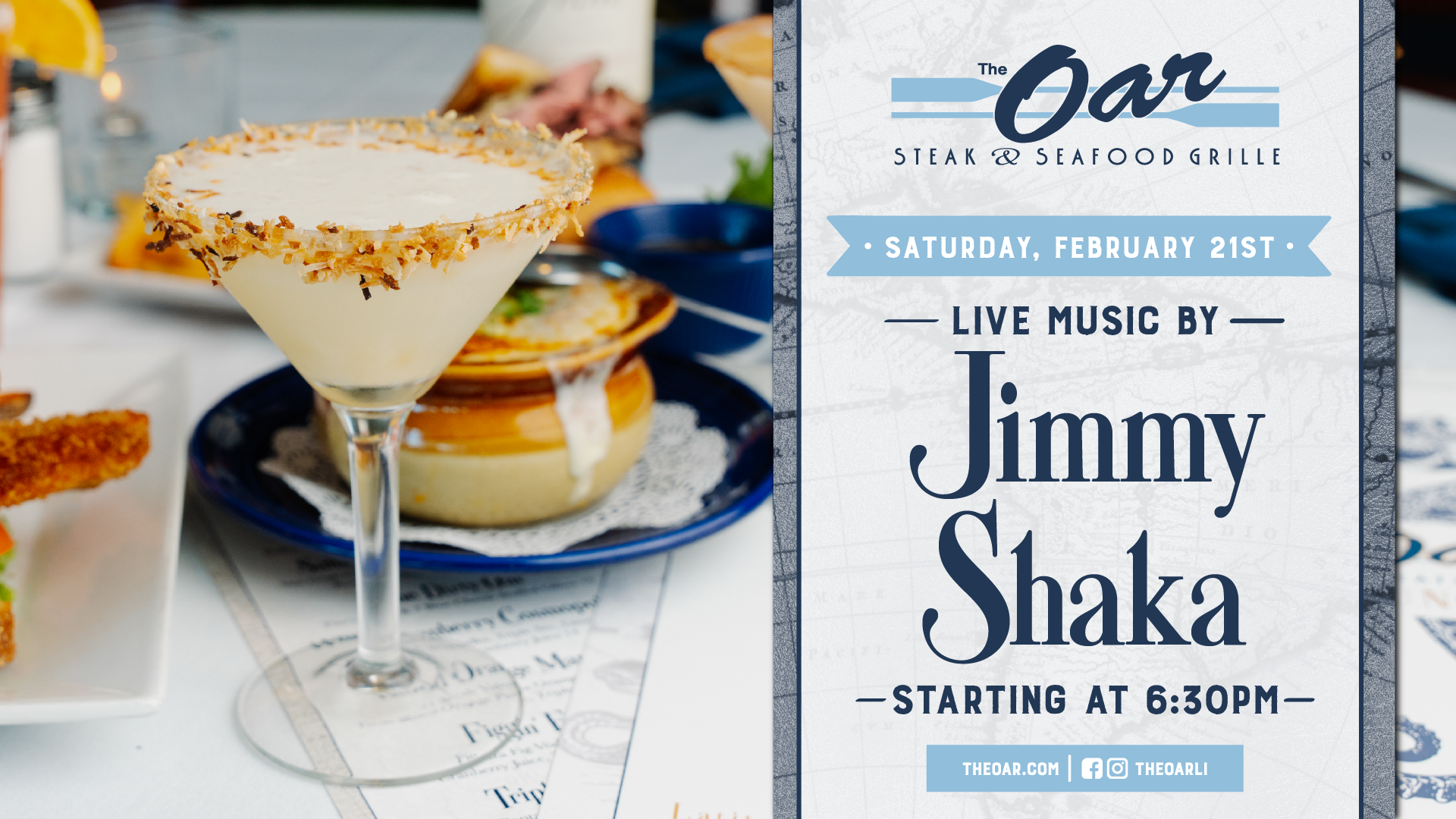 Jimmy Shaka brings live music to The Oar at 6:30PM. Join us for a fun night of great tunes, food, and drinks.