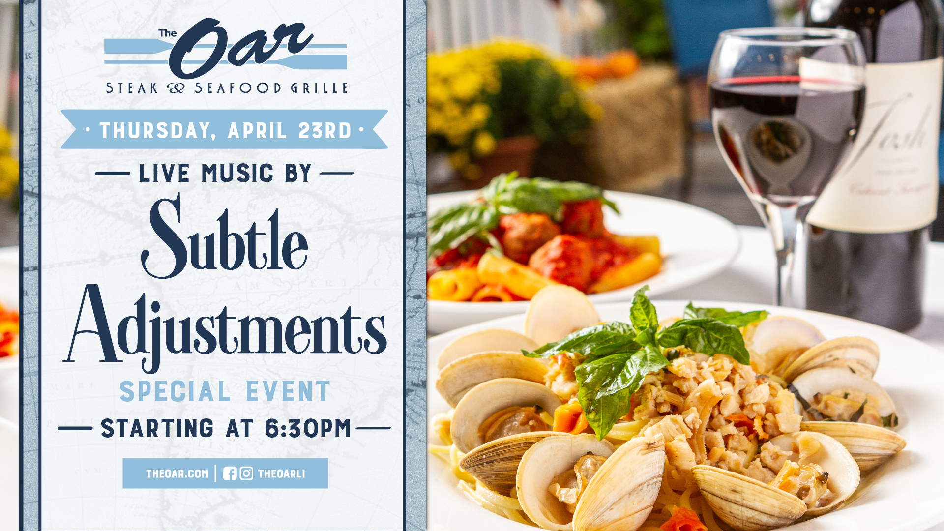 Join us for a special live music event featuring Subtle Adjustments. Enjoy an upbeat, dynamic performance paired with great food and drinks starting at 6:30PM.