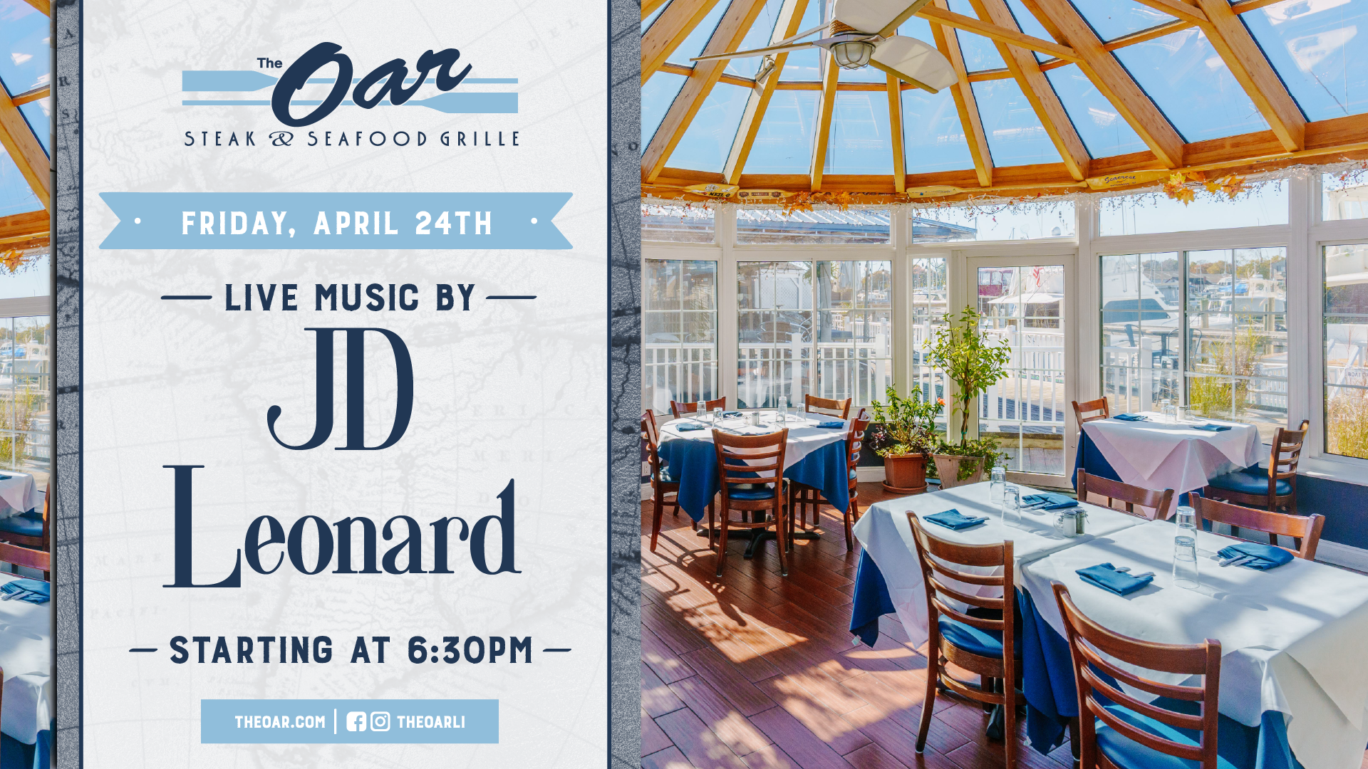 Ease into the weekend with JD Leonard, bringing a relaxed acoustic set and great energy to your Friday night. Live music starts at 6:30PM.
