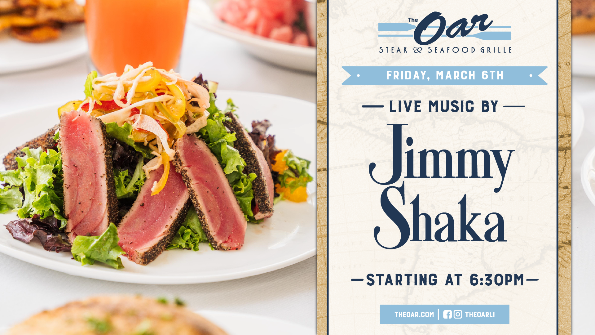 Kick off the weekend at The Oar with live music by Jimmy Shaka starting at 6:30PM. Enjoy great food, craft cocktails, and waterfront vibes while Jimmy brings the perfect soundtrack to your Friday night.