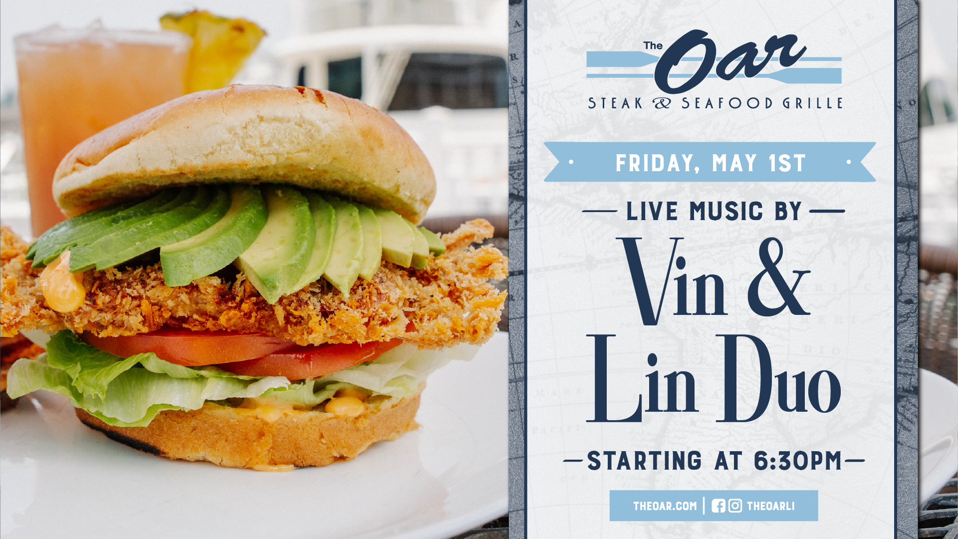 Kick off May with smooth sounds and waterfront vibes 🎶 Join us for live music by Vin & Lin Duo starting at 6:30PM—perfect with cocktails and sunset views.