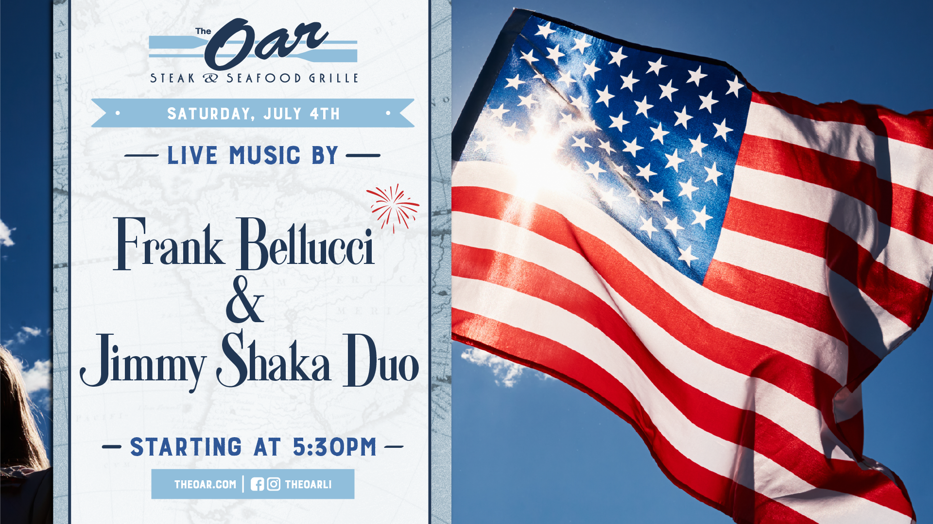 Frank Beliucci & Jimmy Shakaduo ending our Fourth of July with bangers that everyone will love. Music starting at 5:30 pm.