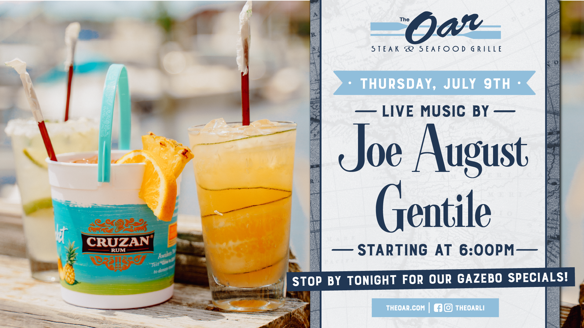 Join us at The Oar for a night to remember with performances by Joe August Gentile starting at 6:00 pm.