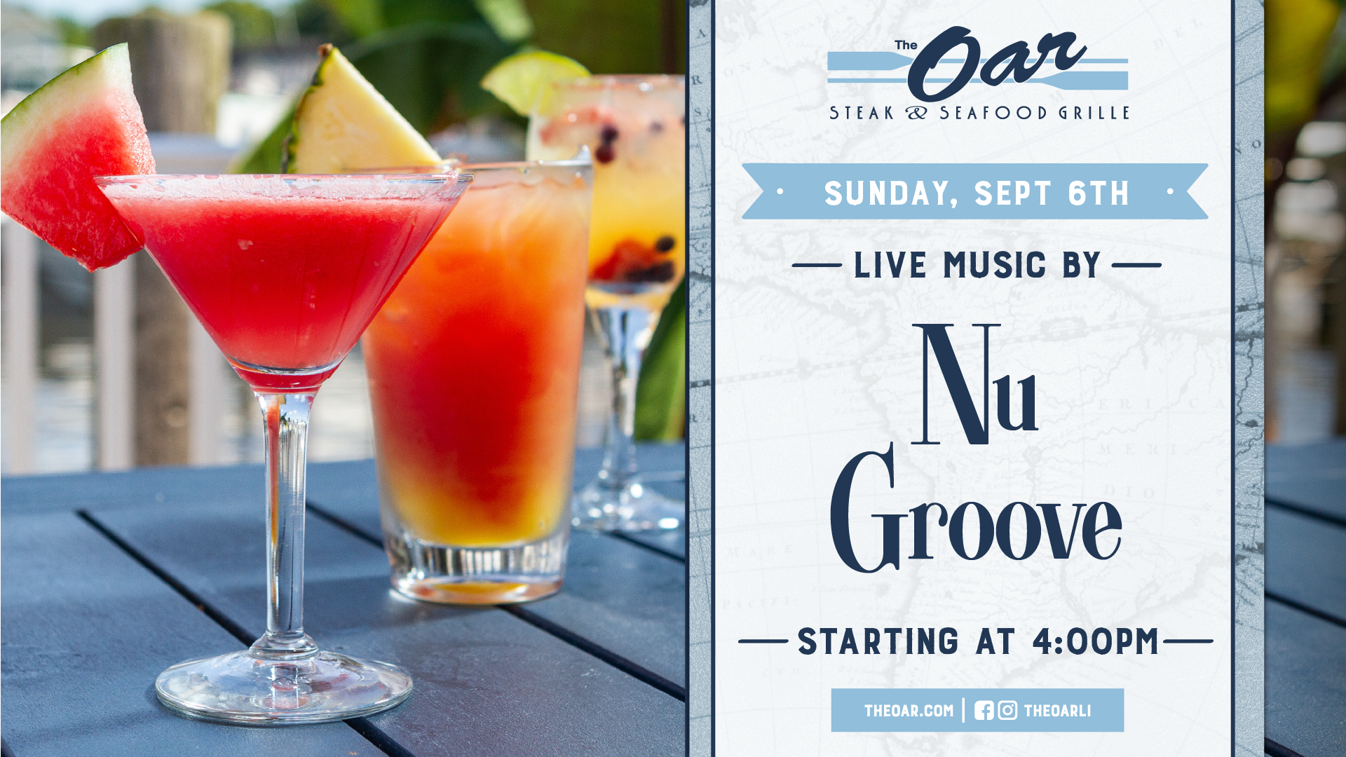 Join us for live music by Nu Groove starting at 4PM on Sunday, September 6th.