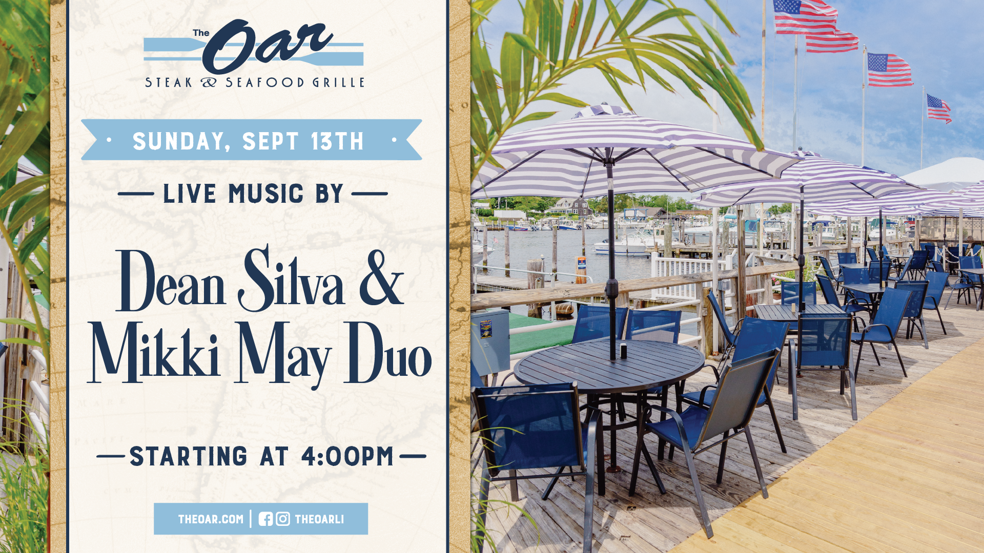 Join us for live music by Dean Silva & Mikki May Duo starting at 4PM on Sunday, September 13th.