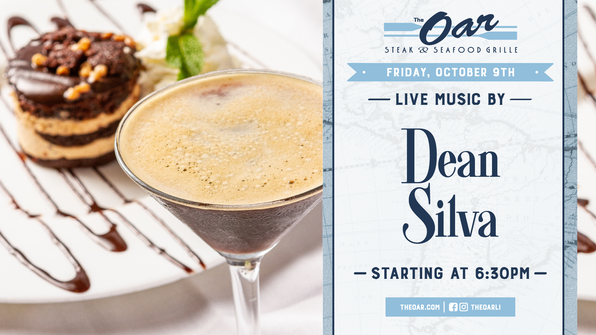 Ease into the weekend with dinner, drinks, and live music as Dean Silva takes the stage Friday, October 9th at 6:30 PM.