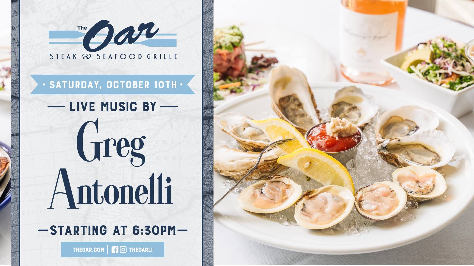 Join us at on Saturday, October 10th as Greg Antonelli brings the soundtrack to your night starting at 6:30 PM.