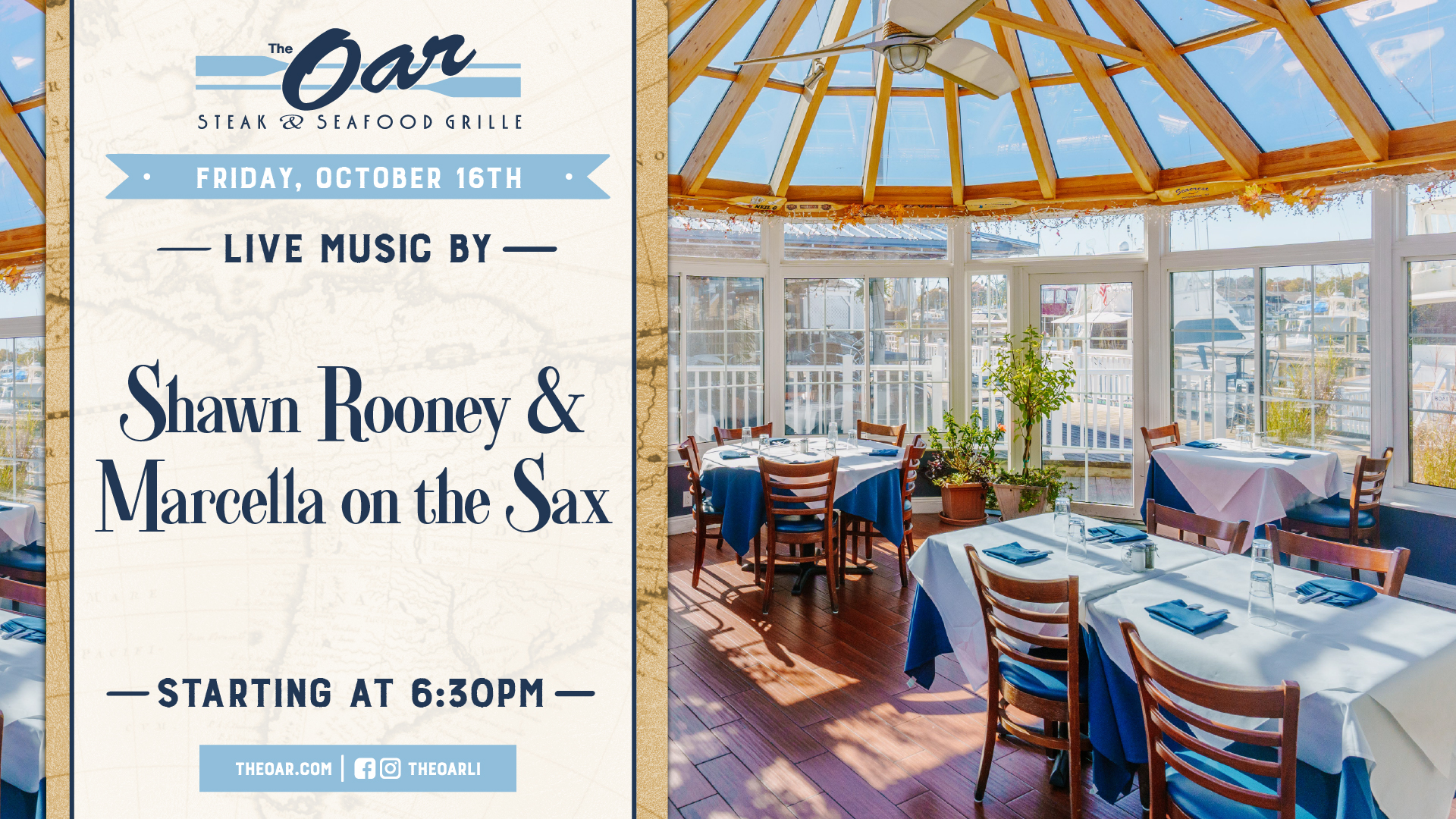 Join us Friday, October 16th for live music with Shawn Rooney & Marcella on the Sax, starting at 6:30 PM!