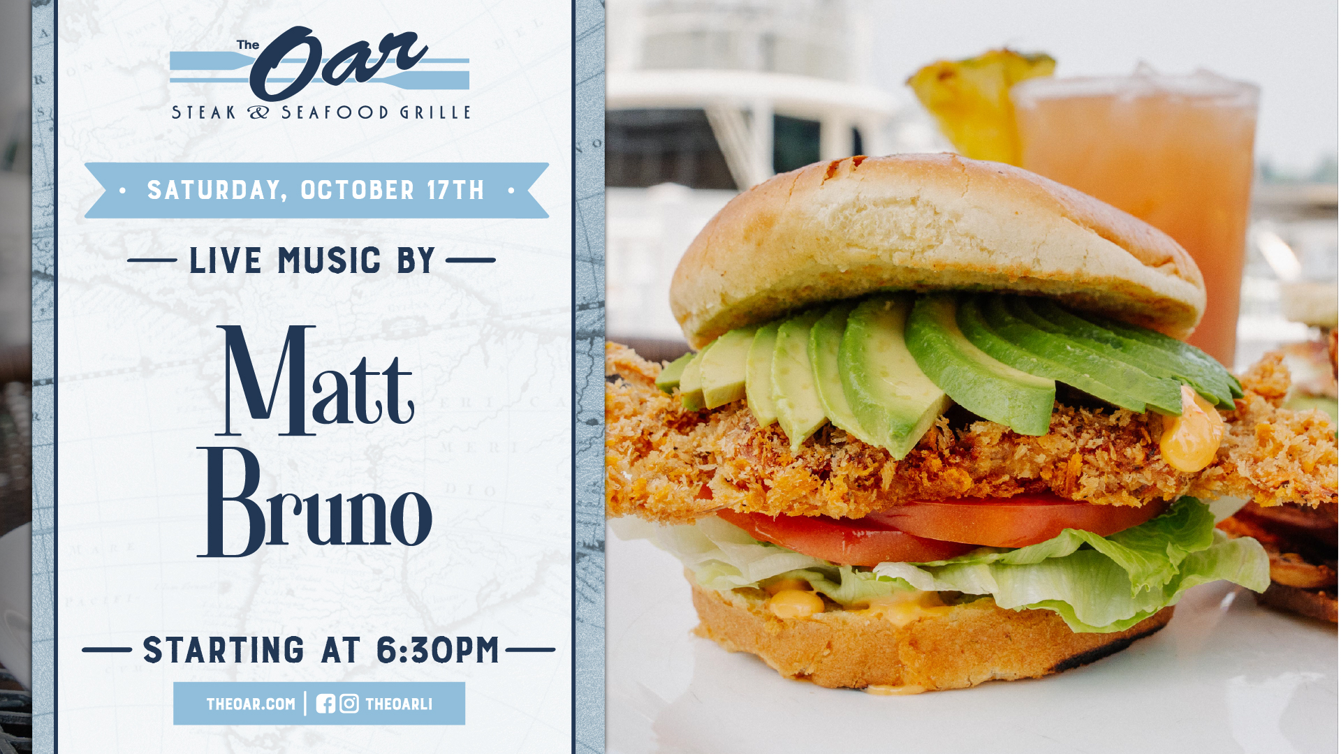 Join us at The Oar on Saturday, October 17th for live music by Matt Bruno starting at 6:30 PM.