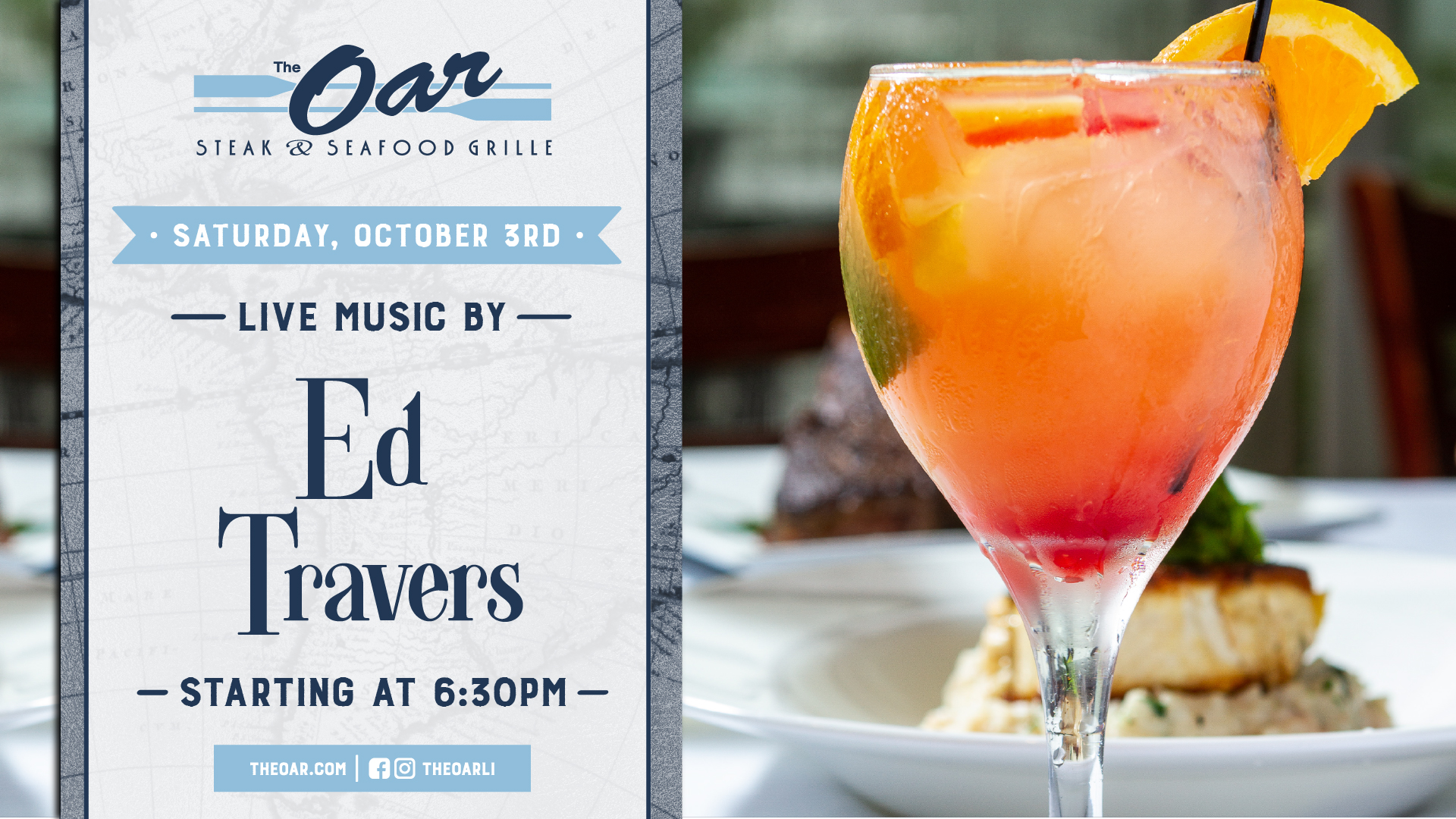 Kick off October with Ed Travers bringing the live music on Saturday, October 3rd, starting at 6:30 PM.