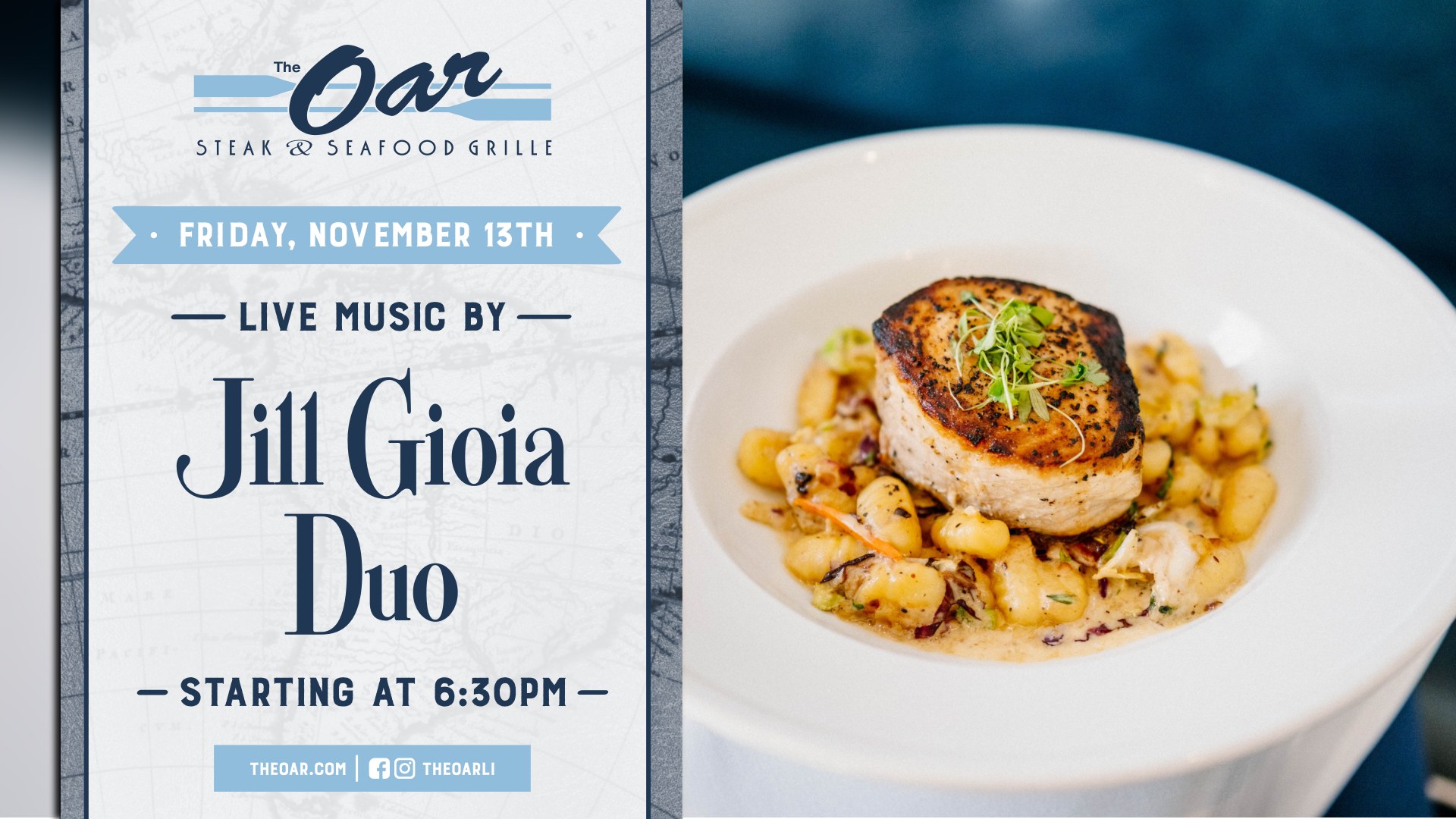 Join us Friday, November 13th for live music from the Jill Gioia Duo, starting at 6:30 PM.
