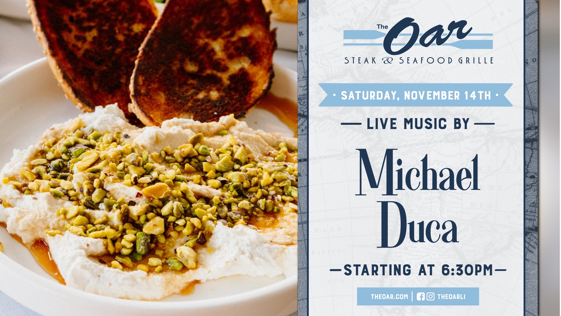 Spend your Saturday night with Michael Duca performing live on November 14th, starting at 6:30 PM.
