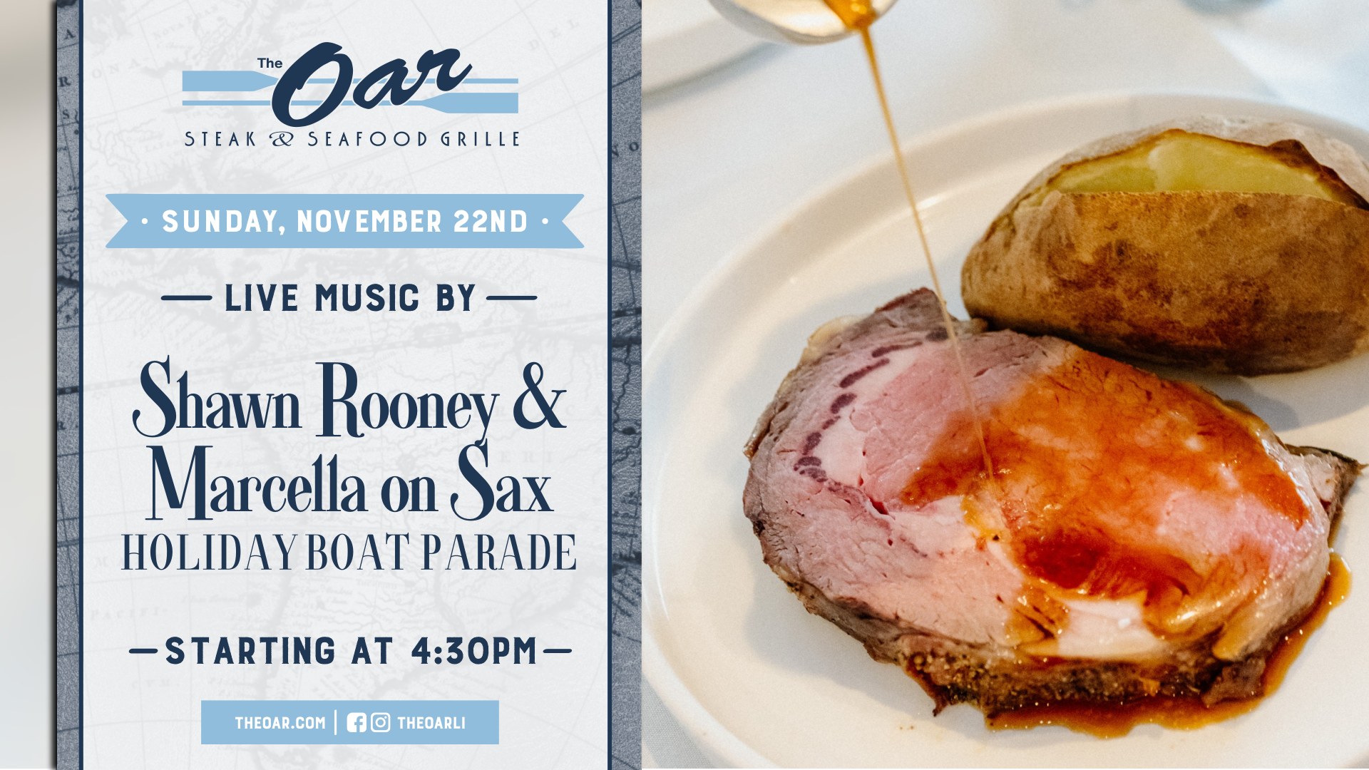Catch the Holiday Boat Parade with us on Sunday, November 22nd! Shawn Rooney & Marcella on Sax will be playing live starting at 4:30 PM.