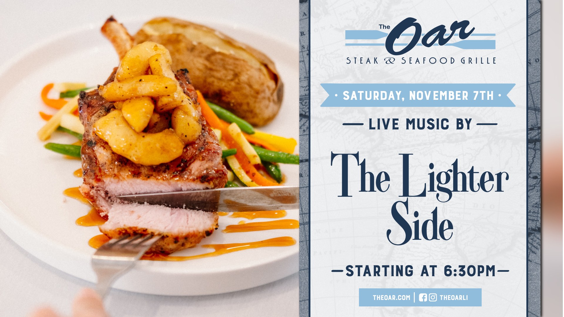 The Lighter Side is back on Saturday, November 7th! Grab a table and enjoy live music starting at 6:30 PM.