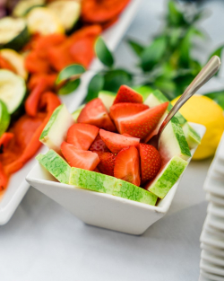 strawberries and watermelon in a bowl
